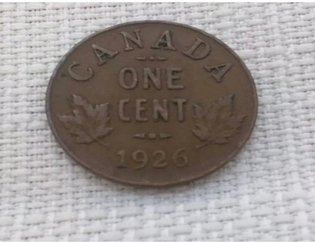 Canada 1 Cent 1926 George V Canadian Penny Copper Coin petit cent Faible tirage date clé