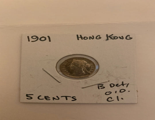 Hong Kong 5 Cents 1901 Pièce d'argent de haute qualité