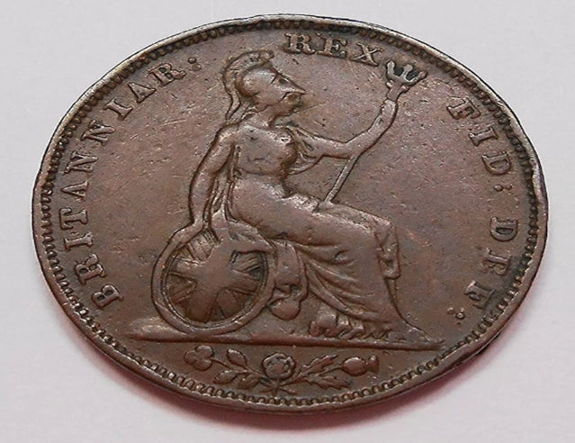 Grande-Bretagne 1826 Farthing aVF rare pièce de cuivre de haute qualité du roi George IV britannique de haute qualité