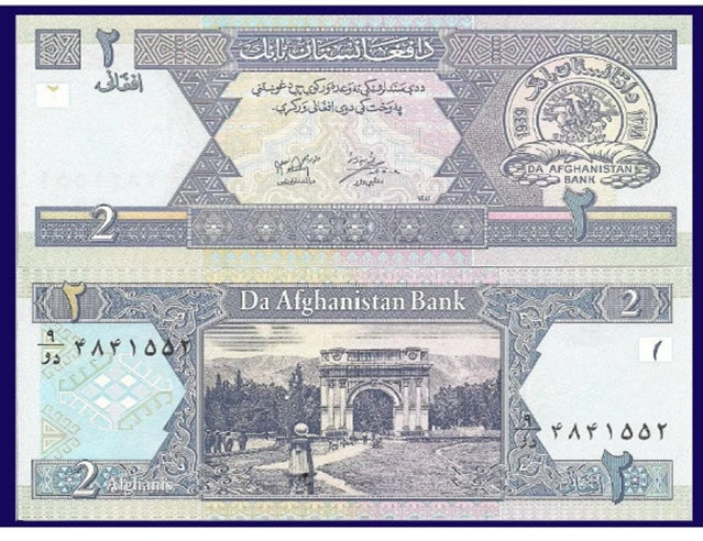 Afghanistan P65, 2 Afghani, pièce ancienne/jardin,Arc de la Victoire, voir image UV UNC