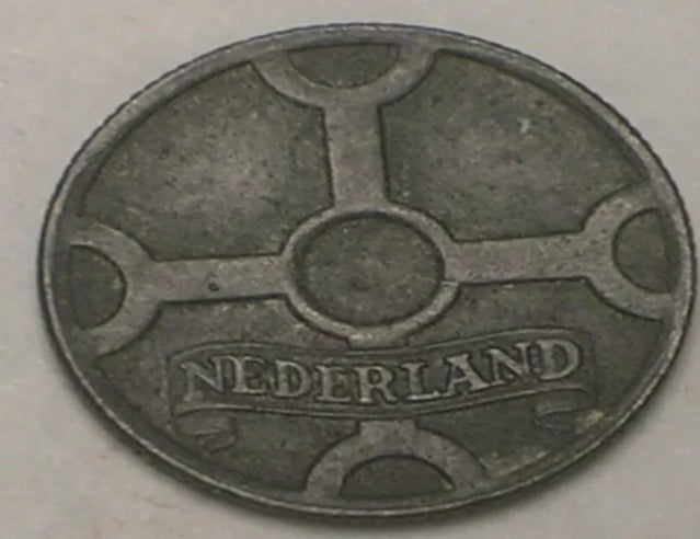 1942 Netherlands Dutch One 1 Cent WWII Era Cross Coin