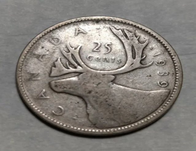 Kanada 1939 25-Cent-Silberviertelmünze im Umlauf, guter Zustand