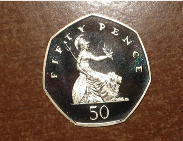 GB England 1999 50-Pence-Münze, schöne Platte