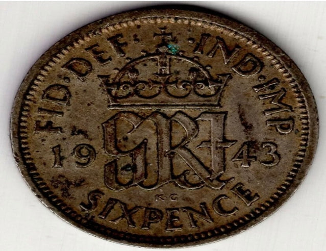 1942 Grande-Bretagne six 6 pence George VI pièce du monde en argent