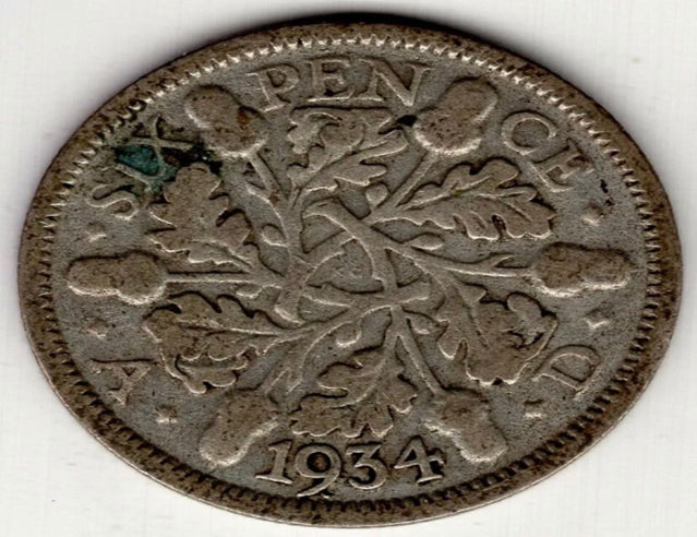 1934 Großbritannien sechs 6 Pence George V Silber Weltmünze