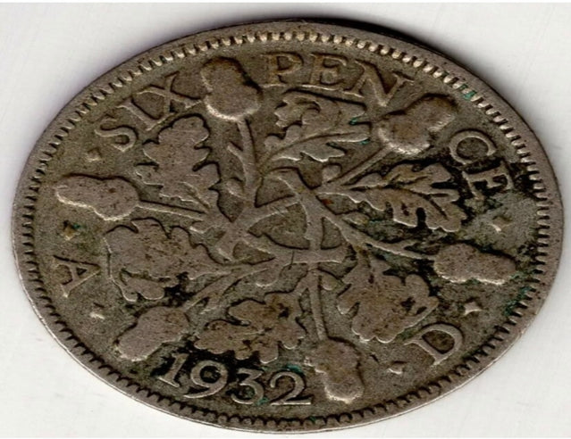 1932 Großbritannien sechs 6 Pence George V Silber Weltmünze