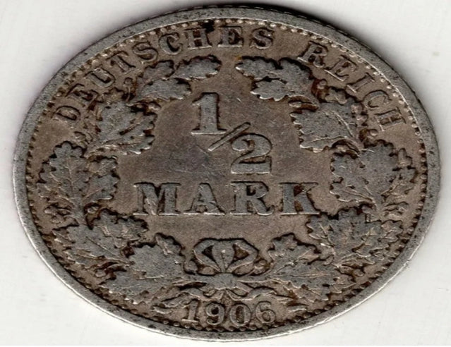 1906 Deutschland 1/2 halbe Mark Silberweltmünze