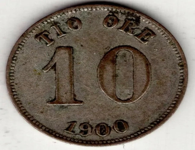 1900 Sweden ten 10 ore silver world coin