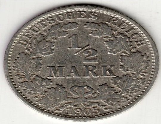 1905 Deutschland 1/2 halbe Mark Silberweltmünze