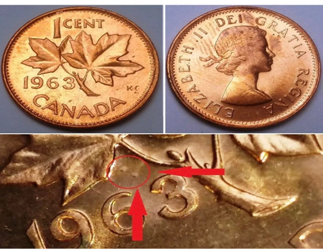 1963 Zwei Punkte über 3 Canada Small Cent (Penny) BU, Münze der Güteklasse MS62-65