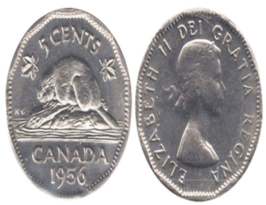 Pièce canadienne de 5 cents en nickel castor de 1956 (circulée) VF