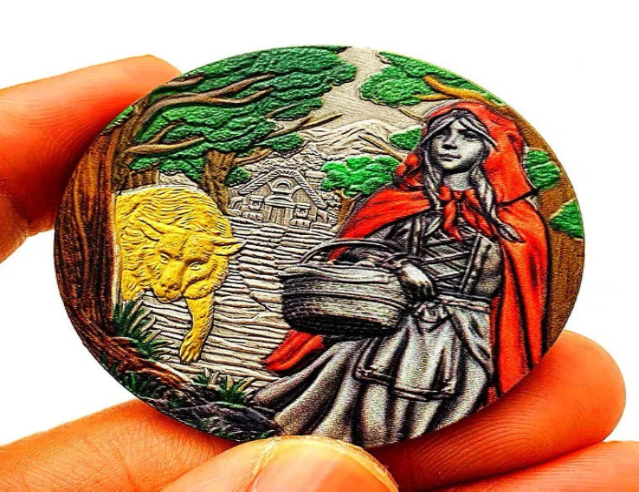 Lucky Coin - Grimes Fairy Tale - Craft Gift Coin Colored in Protective Plastic Capsule Silver plated