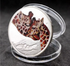 Lucky Coin - Giraffe Baby and mum - Craft Gift Coin Colored in Protective Plastic Capsule Silver plated