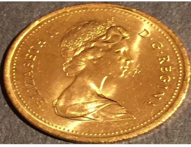 1979 Variété de cocon de pièce de monnaie canadienne d'un cent d'erreur non circulée à partir d'un rouleau de menthe.