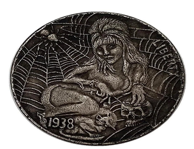 Hobo Coin - Spider-Lady in Protective Plastic Capsule Copper Engraved