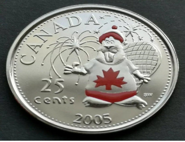 2005 P Canada 25 cents coloured Canada day