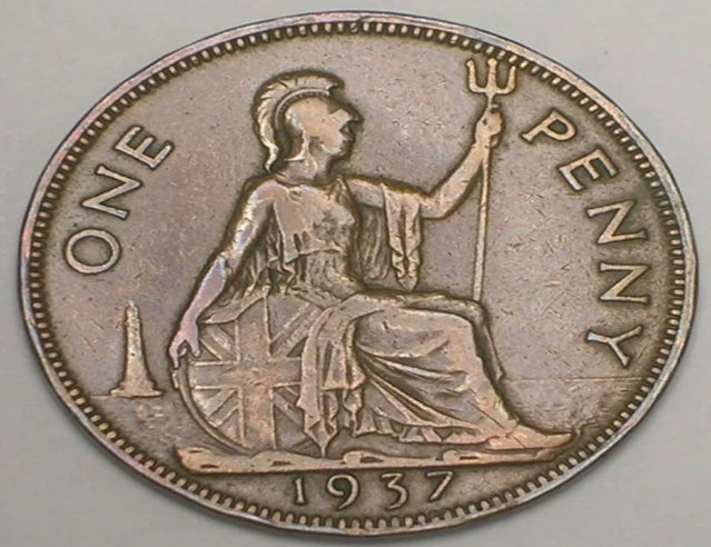 1937 Großbritannien Großbritannien Britische One 1 Penny George VI Wwii Era Münze VF+