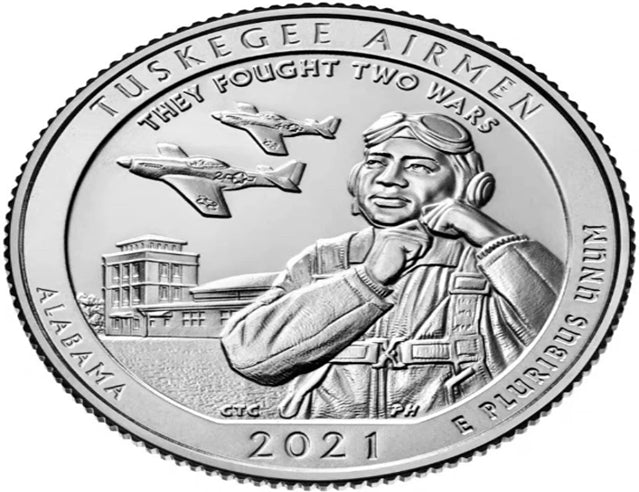 2021 Neue US-Viertelmünze 25 Cent, Tuskegee Airman Pilot, Alabama, UNC