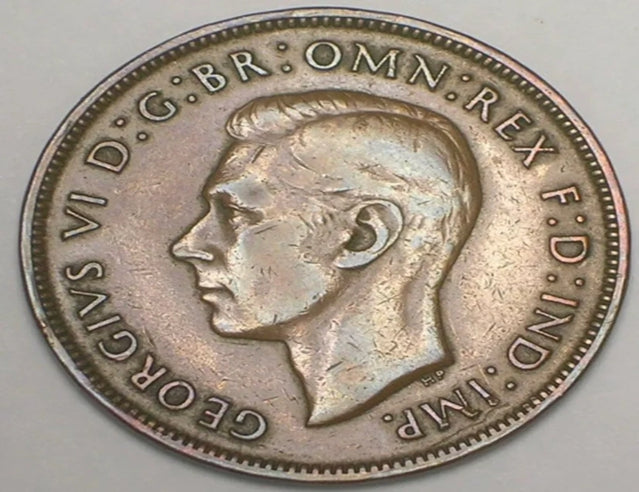 1937 UK Great Britain British One 1 Penny George VI wwii Era Coin VF+