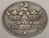 1947 Schweden Schwedische 2-Erz-Eisenmünze mit gekröntem Monogramm aus der Zeit des Zweiten Weltkriegs