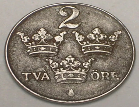 1947 Schweden Schwedische 2-Erz-Eisenmünze mit gekröntem Monogramm aus der Zeit des Zweiten Weltkriegs