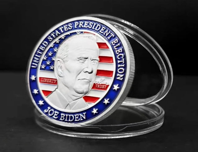 Lucky Coin - Biden Head Colored - Craft Gift Coin Colored in Protective Plastic Capsule Silver plated