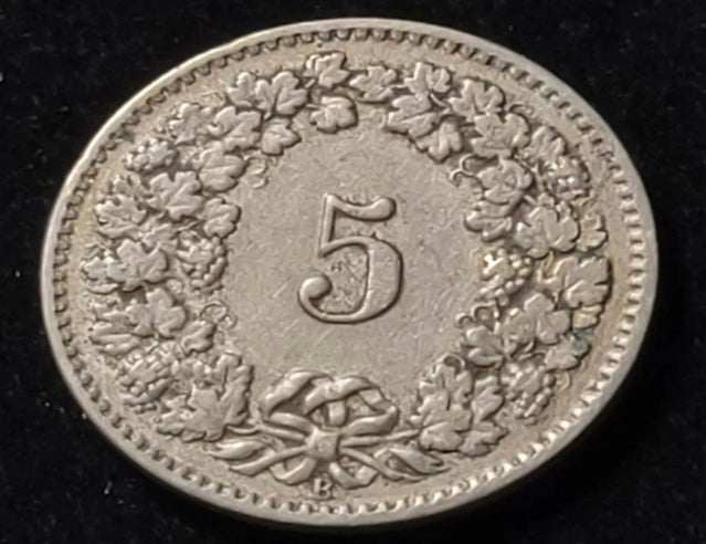 1915 Switzerland 5 Rappen Old Coin