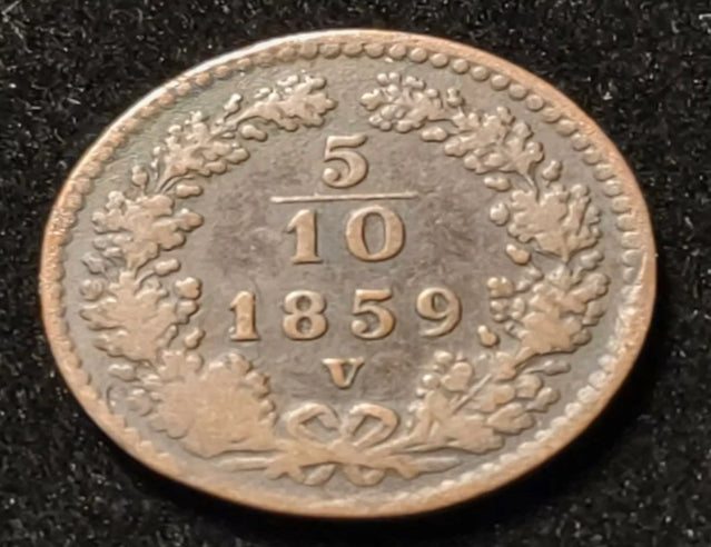 1859-V Austria 5/10 Kreuzer Old Coin