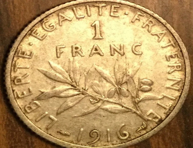 1916 Frankreich Silber 1 Franc Semeuse Münze République Franchise