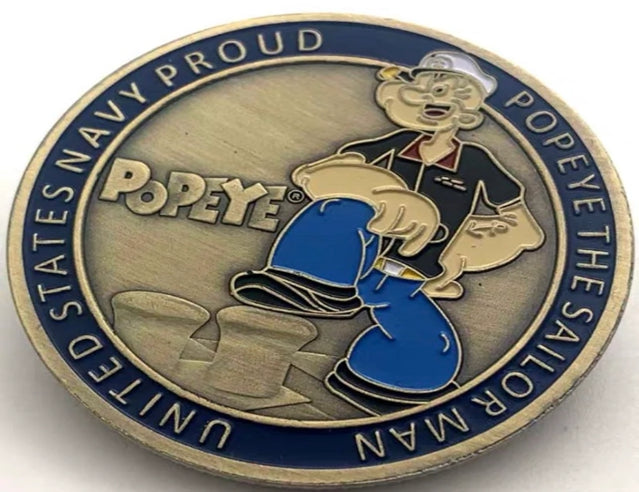 Lucky Coin Navy Popeye Craft Gift Coin Colored Silver plated