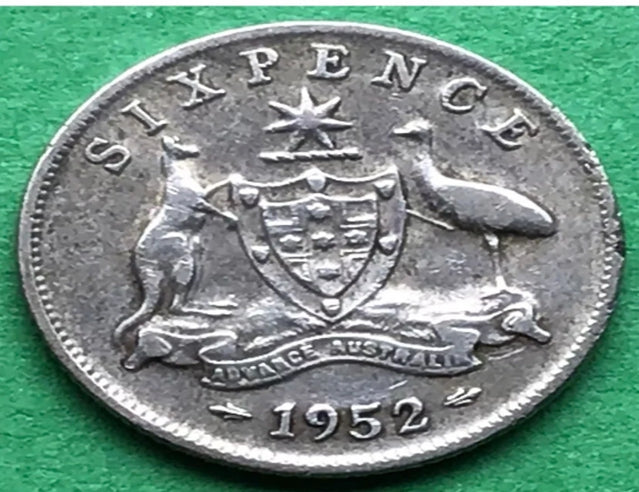 1952 Australia 6 Pence King George VI Silver coin High Grade