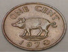 1970 Bermudes Bermudan One 1 Cent Sanglier Cochon Pièce VF+