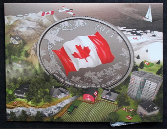 Pièce colorée rare de 25 dollars en argent du Canada 2015, DRAPEAU NATIONAL DU CANADA