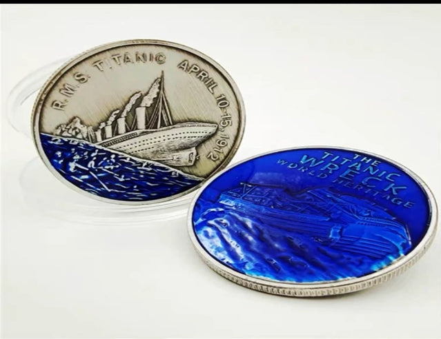 Pièce porte-bonheur - Titanic - Pièce cadeau artisanale colorée plaqué argent