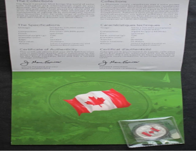 2015 Seltene farbige 25-Dollar-Silbermünze aus Kanada, KANADA-NATIONALFLAGGE