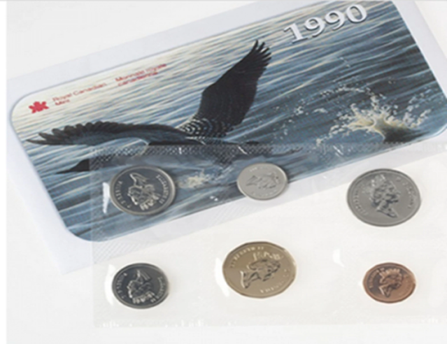 Canada : 1990, série de pièces de monnaie de qualité épreuve numismatique / hors-circulation, variété de logos