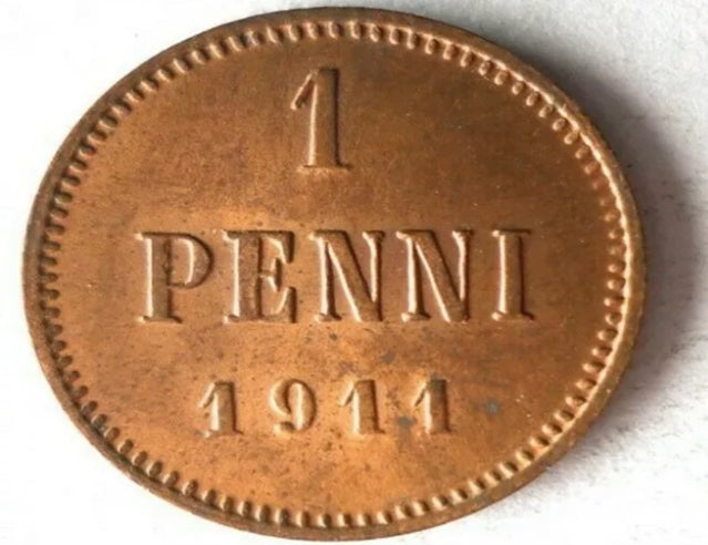 1911 Finland Penni - AU/UNC RED - Excellent Uncommon Coin