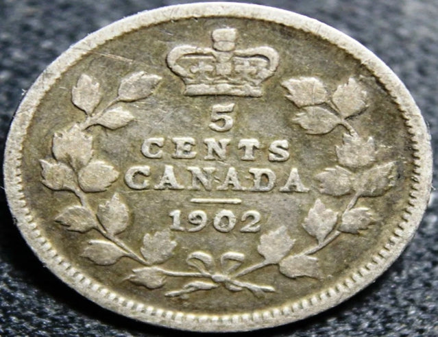 1902 Canadian Silver 5 Cents Edward VII 1 year type