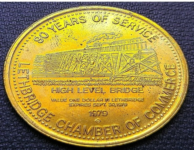 1979 Lethbridge Alberta Trade Dollar - High Level Bridge - 90 Years of Service