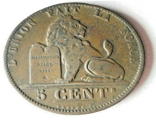 1849 BELGIQUE 5 Centimes - Ancienne date rare Grande pièce vintage