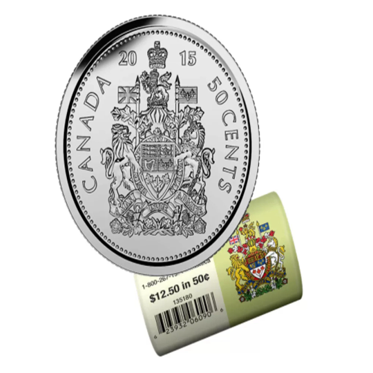 2015 Canadian 50-Cent Coat of Arms Half Dollar Circulation Coin (Brilliant Uncirculated) From Special Wrap Coin Roll