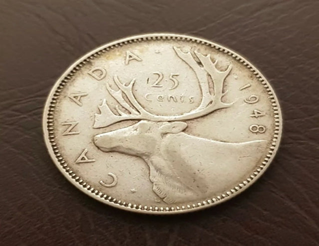 Kanada 1948 25 Cent Silberviertel-Umlaufmünze, sehr guter Zustand