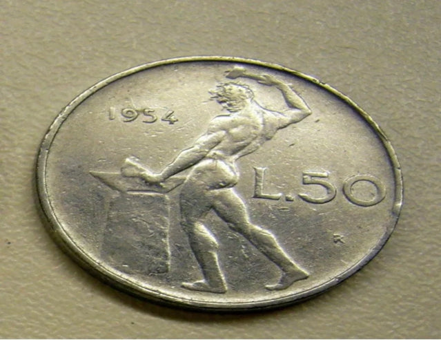 1954 R Italy L 50 Coin