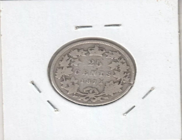 Pièce d'argent de 25 cents du Canada 1872-H - Petit 2 - Bon état