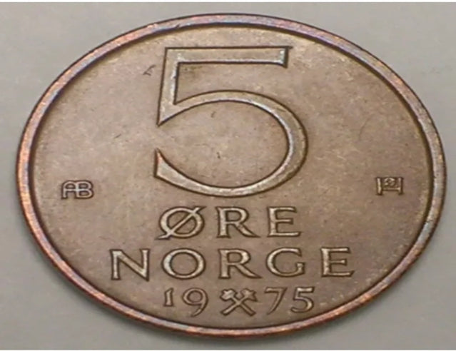 1975 Norvège Norvégien 5 Ore Lion avec Axe Coin XF