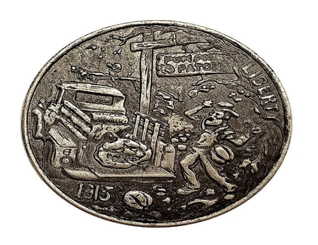 Hobo Coin - Camion Citrouille Halloween dans une Capsule de Protection en Plastique Gravée en Cuivre