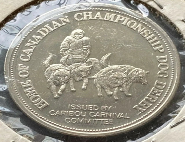 1976 Yellowknife N.W.T. 1 Trade Dollar - Dog Derby Caribou Carnival