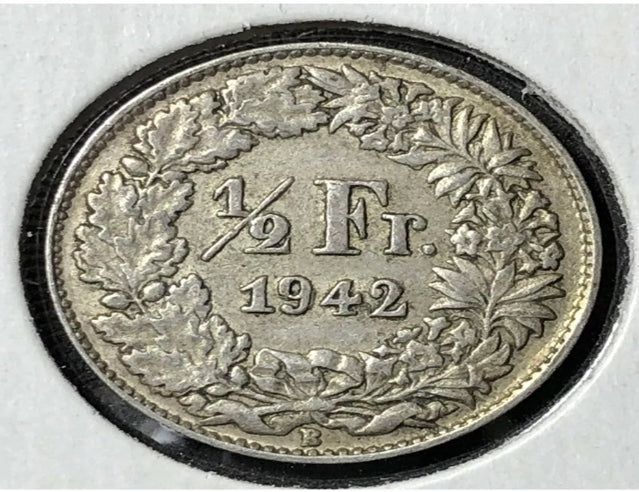 1942 B Switzerland silver 1/2 franc High Grade