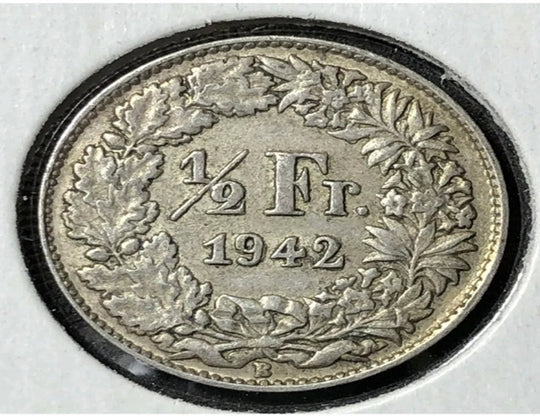 1942 B Switzerland silver 1/2 franc High Grade