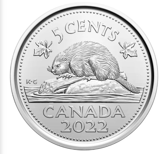 Pièce de 5 cents Canada 2022 *First Strike* non circulée provenant d'un rouleau d'emballage spécial